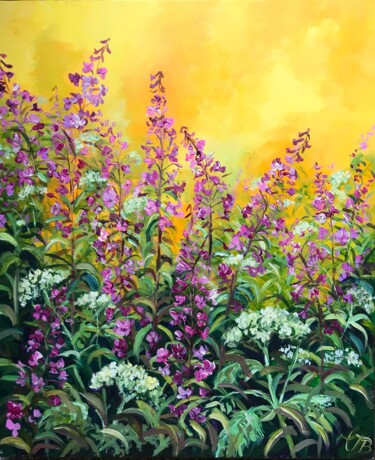Painting titled "Fireweed" by Colette Baumback, Original Artwork, Acrylic Mounted on Wood Stretcher frame