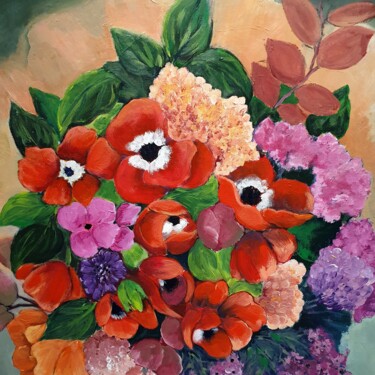 Peinture intitulée "Anémones rouges" par Colette Cauffet, Œuvre d'art originale, Acrylique