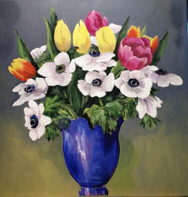 Peinture intitulée "Le vase bleu" par Colette Cauffet, Œuvre d'art originale, Acrylique