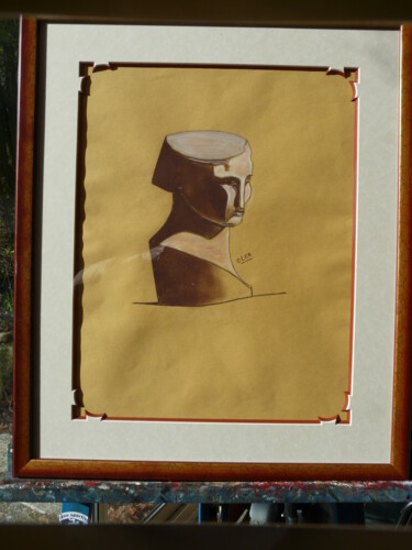 Peinture intitulée "Statuette en bois" par Colette Clea Rhode, Œuvre d'art originale, Papier