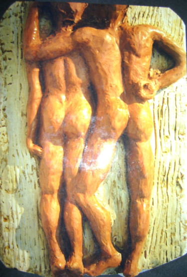 Sculpture intitulée "couple sur serviett…" par Colette Jotterand-Vetter, Œuvre d'art originale, Terre cuite
