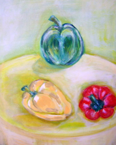 Peinture intitulée "les trois poivrons" par Colette Jotterand-Vetter, Œuvre d'art originale, Acrylique