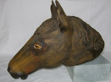 Sculpture intitulée "tête de cheval" par Colette Jotterand-Vetter, Œuvre d'art originale, Terre cuite
