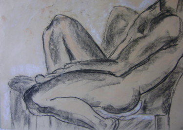 Dessin intitulée "pose homme nu" par Colette Jotterand-Vetter, Œuvre d'art originale, Fusain
