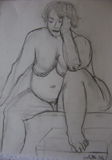Dessin intitulée "nu féminin assis No…" par Colette Jotterand-Vetter, Œuvre d'art originale, Fusain