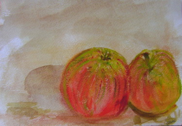 Peinture intitulée "deux pommes" par Colette Jotterand-Vetter, Œuvre d'art originale, Pastel