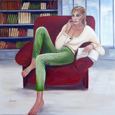 Pintura titulada "le fauteuil rouge" por Colette Jurquet, Obra de arte original, Oleo