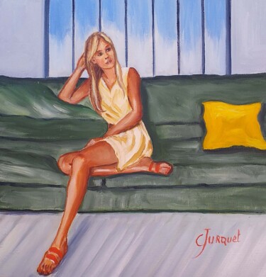 Painting titled "confinement" by Colette Jurquet, Original Artwork, Oil Mounted on Wood Stretcher frame