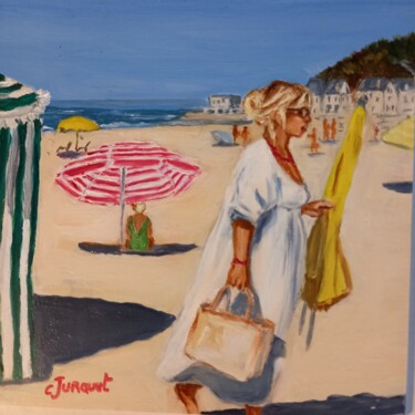 Ζωγραφική με τίτλο "retour de la plage" από Colette Jurquet, Αυθεντικά έργα τέχνης, Λάδι Τοποθετήθηκε στο Ξύλινο πάνελ