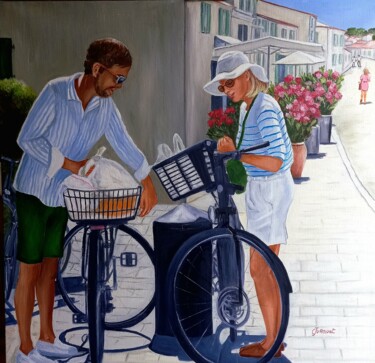 Painting titled "retour du marché" by Colette Jurquet, Original Artwork, Oil