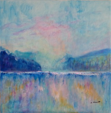 Painting titled "lac bleu" by Colette Pisanelli, Original Artwork, Oil