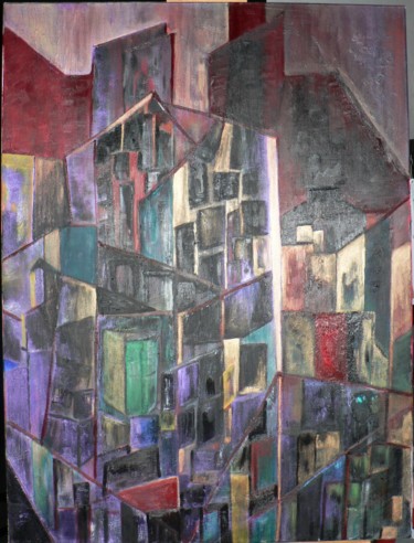 Peinture intitulée "Ville dans la nuit" par Colette Terranova, Œuvre d'art originale, Huile