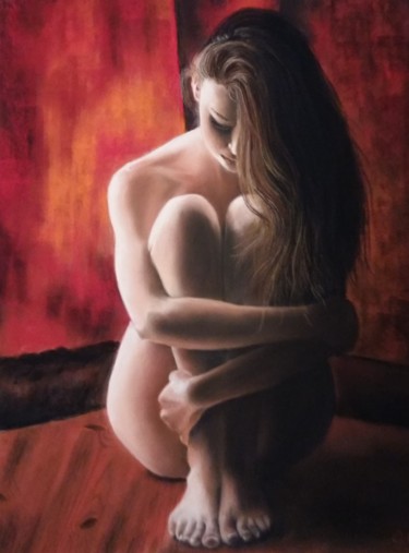Painting titled "Réflexion intime" by Colette Tournier, Original Artwork, Pastel Mounted on Wood Panel