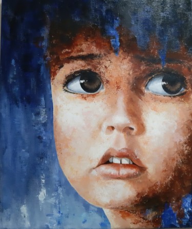 Peinture intitulée "Garçon sur fond bleu" par Colette Tournier, Œuvre d'art originale, Acrylique
