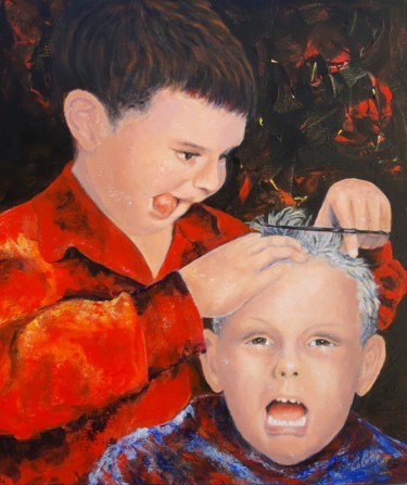 Peinture intitulée "Apprenti coiffeur" par Colette Tournier, Œuvre d'art originale, Acrylique