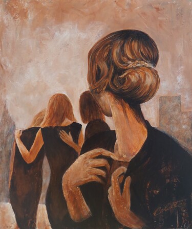 Malarstwo zatytułowany „La rumeur” autorstwa Colette Tournier, Oryginalna praca, Akryl Zamontowany na Drewniana rama noszy