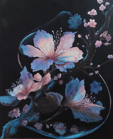 Painting titled "Floraison" by Colette Tournier, Original Artwork, Acrylic Mounted on Wood Stretcher frame