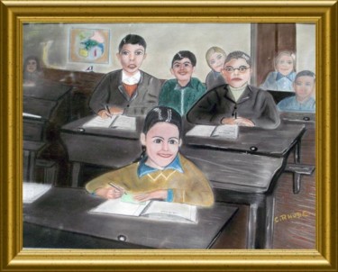 Peinture intitulée "LA CLASSE en 1954" par Colette Rhode, Œuvre d'art originale