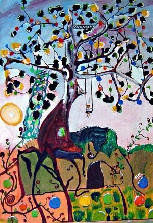 Peinture intitulée "Jardin d'enfants" par Colette Rhode, Œuvre d'art originale