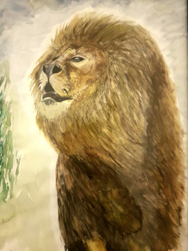 Pittura intitolato "Lion" da Coline Cabré, Opera d'arte originale, Acquarello