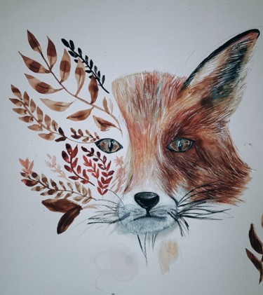 Painting titled "Fox" by Coline Cabré, Original Artwork, Watercolor