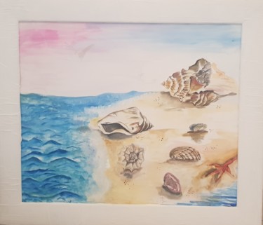 Painting titled "Plage de coquillages" by Coline Cabré, Original Artwork, Watercolor