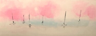 Painting titled "Pinky sea fog" by Coline Quach (Maze), Original Artwork, Acrylic Mounted on Wood Stretcher frame