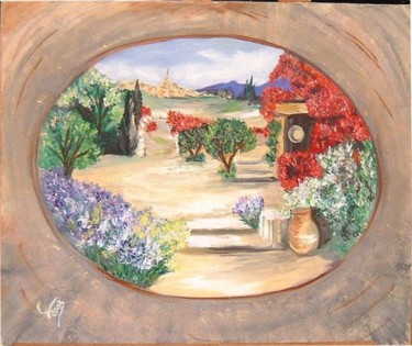Peinture intitulée "vue sur jardin" par Coline, Œuvre d'art originale