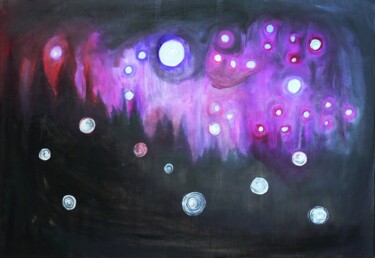 Painting titled "Purple Winter" by Collay Anne, Original Artwork, Oil Mounted on Wood Stretcher frame