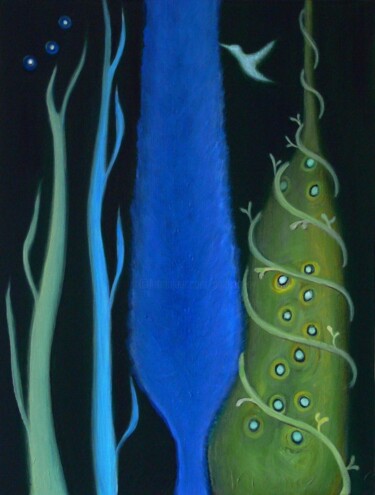 Painting titled "Blue Cypres" by Collay Anne, Original Artwork, Oil Mounted on Wood Stretcher frame