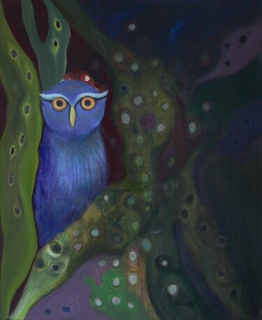 Pintura intitulada "Secret Owl" por Collay Anne, Obras de arte originais, Óleo Montado em Armação em madeira