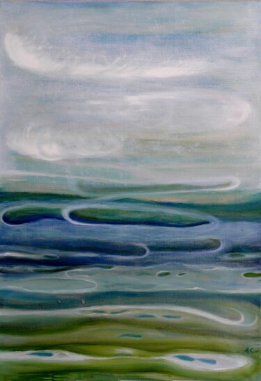 Painting titled "Winter Waves" by Collay Anne, Original Artwork, Oil Mounted on Wood Stretcher frame