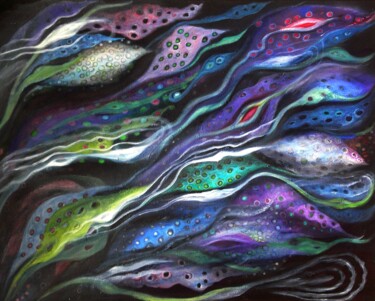 Painting titled "The Flow" by Collay Anne, Original Artwork, Oil Mounted on Wood Stretcher frame