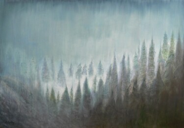 Painting titled "Deep Forest" by Collay Anne, Original Artwork, Oil Mounted on Wood Stretcher frame