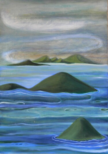 Painting titled "The Islands" by Collay Anne, Original Artwork, Oil Mounted on Wood Stretcher frame