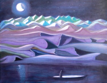 Painting titled "Into the Night" by Collay Anne, Original Artwork, Oil Mounted on Wood Stretcher frame