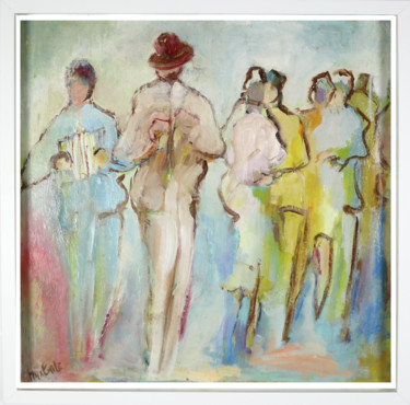 Painting titled ""Scène de bal"" by Collection Tango, Original Artwork, Oil Mounted on Wood Stretcher frame