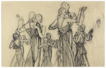 Рисунок под названием "Scène de bal Tango" - Collection Tango, Подлинное произведение искусства, Карандаш Установлен на Дере…