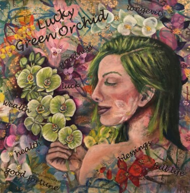 Painting titled "Lucky Green Orchid" by Colleen Pattrick, Original Artwork, Acrylic