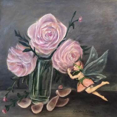 Schilderij getiteld "Pink Rose Fairy" door Colleen Pattrick, Origineel Kunstwerk, Acryl