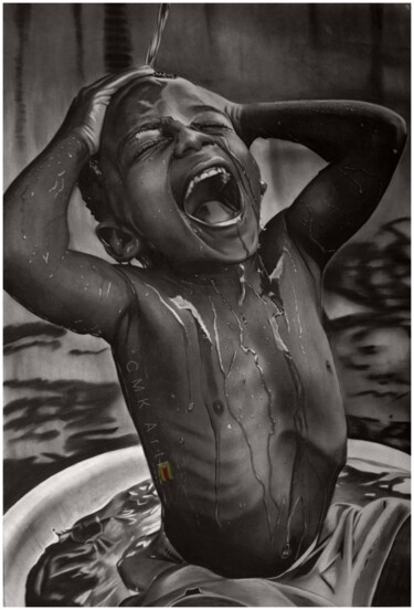 Dessin intitulée "African joy" par Collin Makoni, Œuvre d'art originale, Fusain