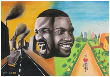 Drawing titled "Air pollution" by Collin Makoni, Original Artwork, Charcoal