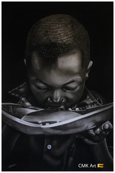 Drawing titled "Growing up with love" by Collin Makoni, Original Artwork, Charcoal