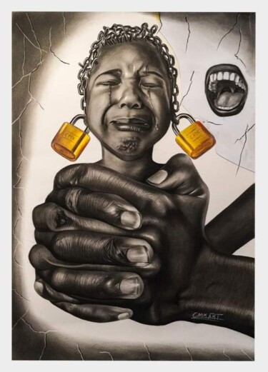 Dessin intitulée "Child abuse" par Collin Makoni, Œuvre d'art originale, Fusain