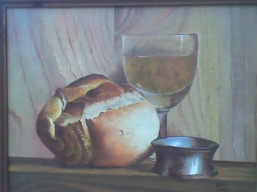 Pintura titulada "PAN CON COPA DE VIN…" por María Montal Riba, Obra de arte original