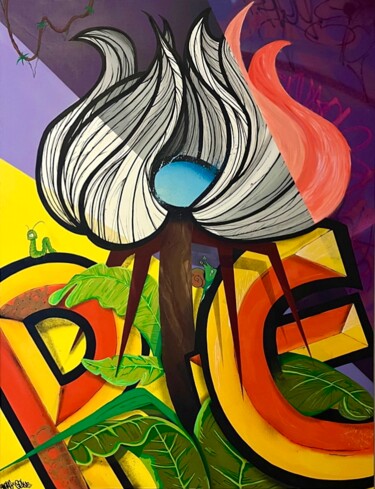 Painting titled "Lettrage Flower" by Comains, Original Artwork, Spray paint Mounted on Wood Stretcher frame