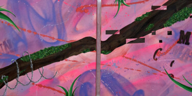 Painting titled "Branche sur fond ro…" by Comains, Original Artwork, Acrylic