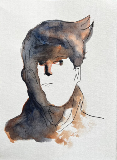 Painting titled "Visage flottant, Au…" by Côme Sonnet, Original Artwork, Watercolor