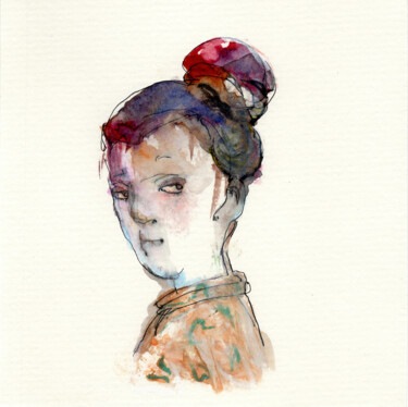 Peinture intitulée "Femme aux cheveux t…" par Côme Sonnet, Œuvre d'art originale, Aquarelle