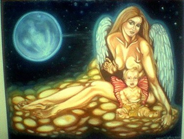 Pittura intitolato "angelo" da Cristian Comsa, Opera d'arte originale, Olio